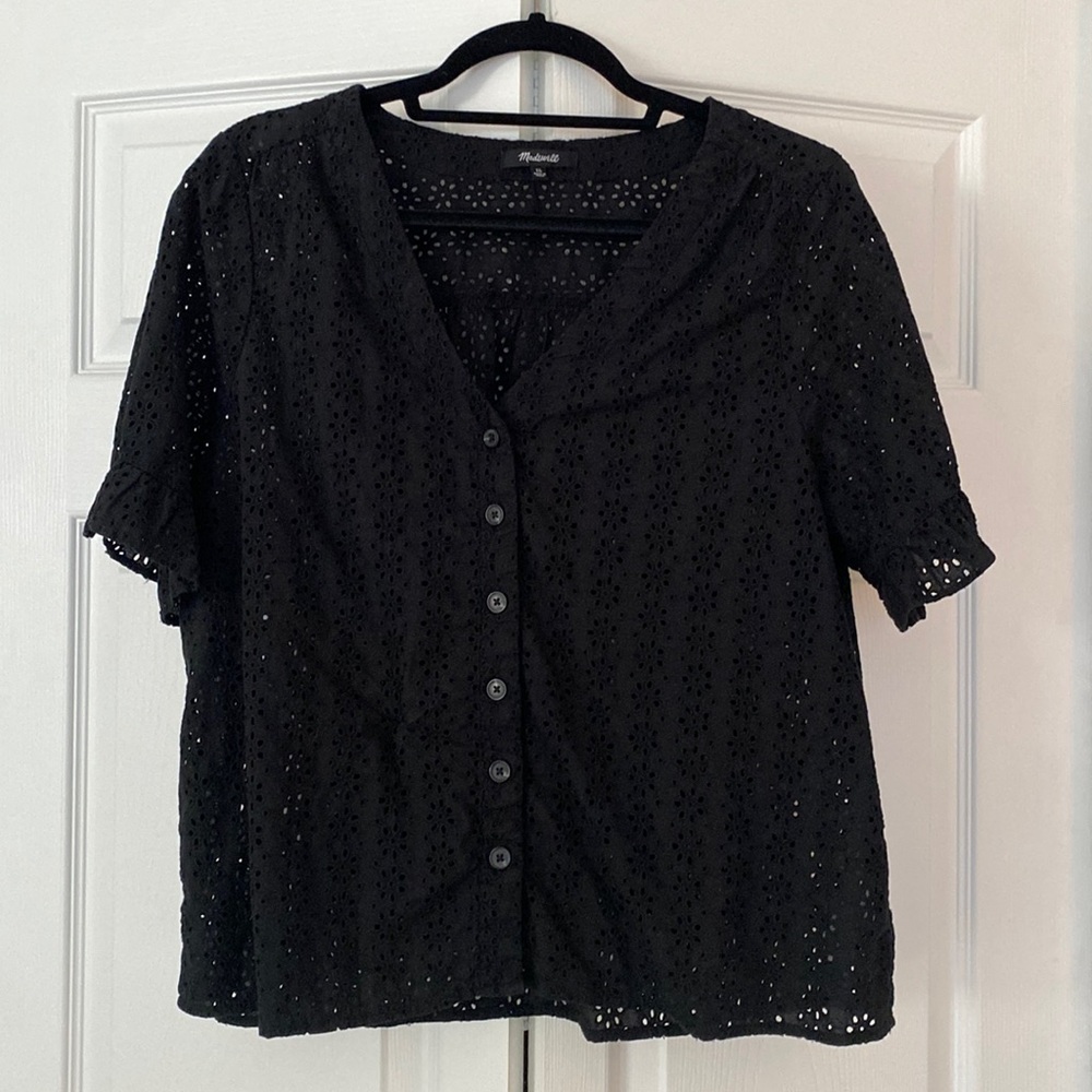 Madewell Black Eyelet Top XL